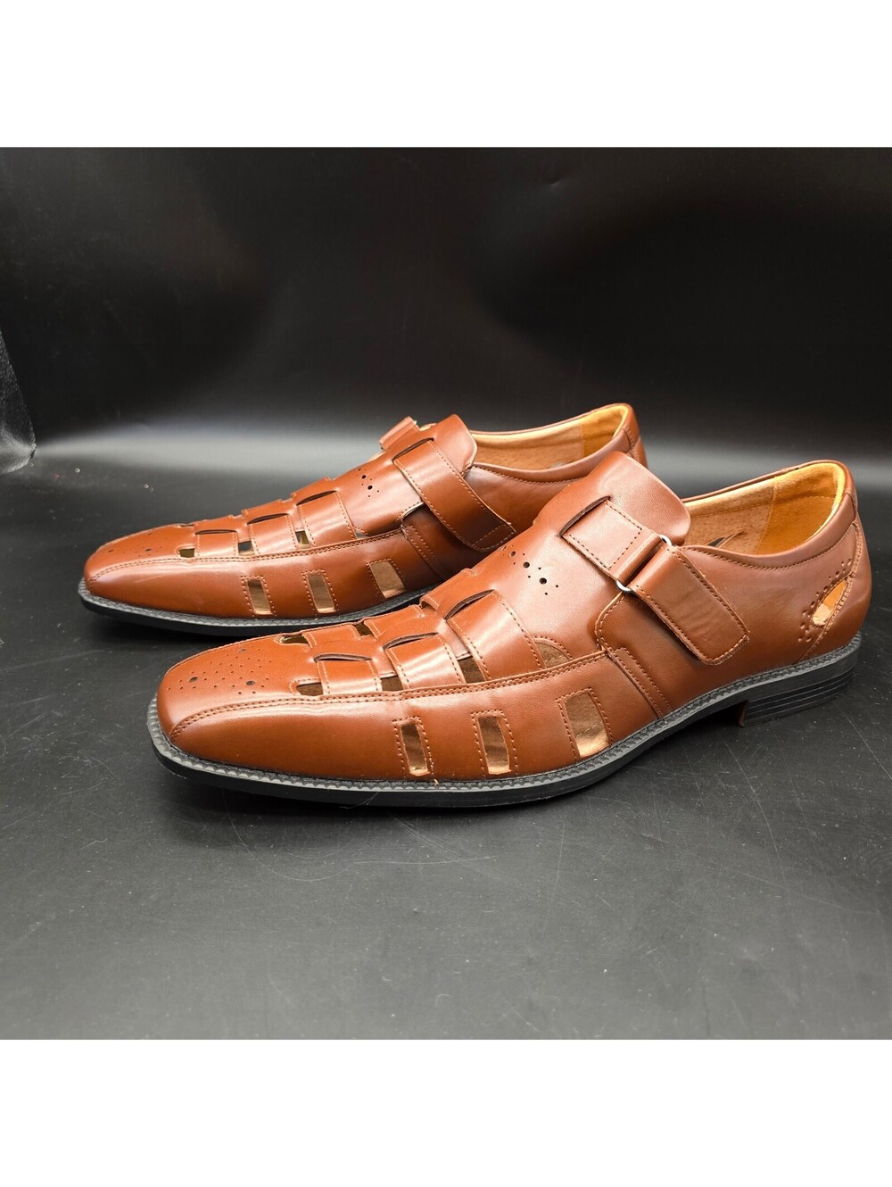 Stacy Adams Calax Men 14M Fisherman Sandals Cognac Brown Leather Dress Shoe NWOB